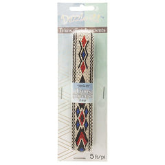 3/4" Embroidered Trim, White & Blue 5ft/Pkg