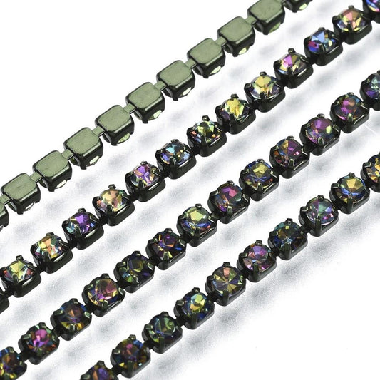 Metal Rhinestone Banding 2mm Multi Colour by the Yard