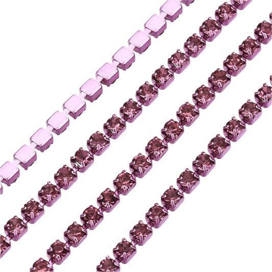 Metal Rhinestone Banding 2mm Rose by the Yard