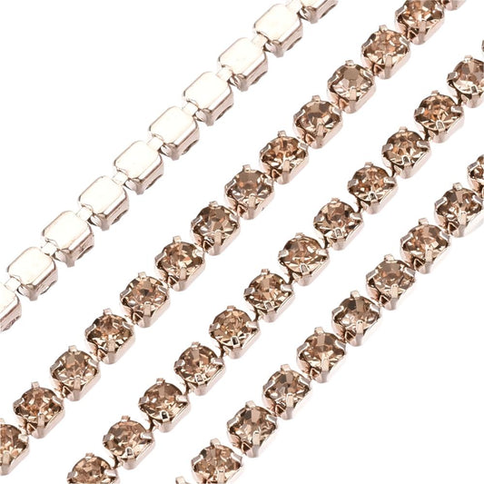 Metal Rhinestone Banding 2mm Light Peach by the Yard