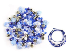 Loose royal blue and white beads with metallic spacers and blue jewellery cord from the Luxe kit
