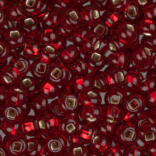 8/0 Czech Seed Beads #1015V Silver Lined Red 22g