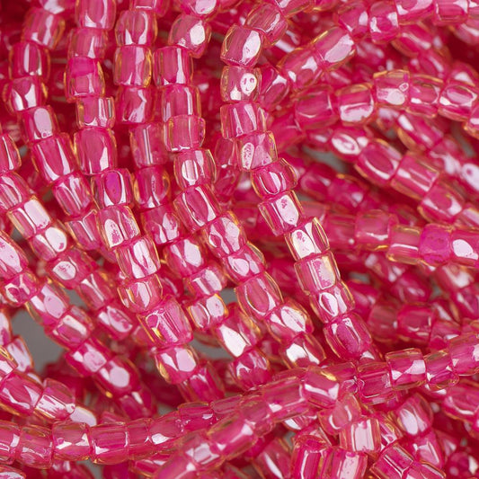 10/0 Czech 3 Cut Seed Beads Topaz Pink Lined Hank