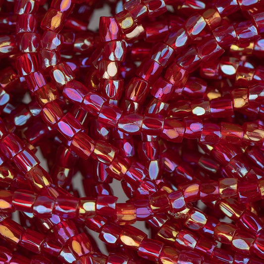 10/0 Czech 3 Cut Seed Beads Transparent Iris Red Hank