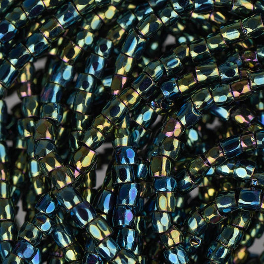 10/0 Czech 3 Cut Seed Beads Opaque Iris Green Hank