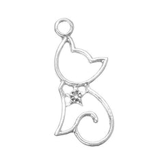 1 1/8" Silver Cat Metal Charm 5/pk