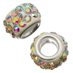 Barrel 12mm Rhinestone Bead, White AB 5/pk