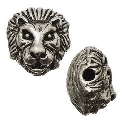 Lion 12x13mm, Antique Silver Metal Bead 5/pk