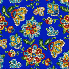 #449 Beaded Floral Royal 100% Cotton - Price Per Half Yard