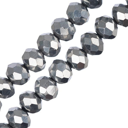 Crystal Lane Rondelle 4x6mm Opaque Silver Iris 2x7" Strand