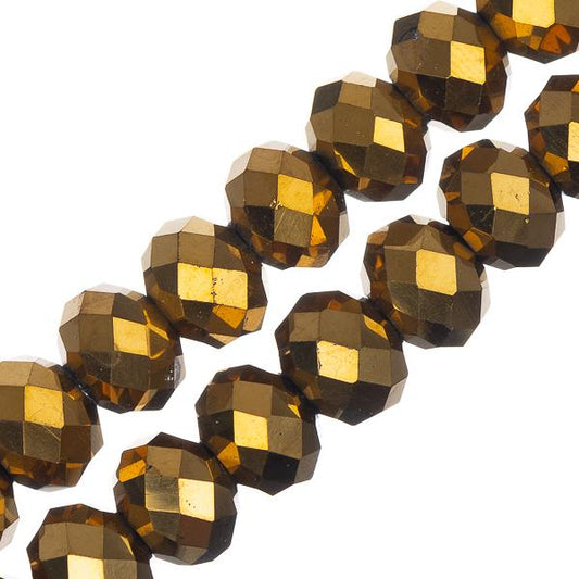Crystal Lane Rondelle 6x8mm Opaque Gold Iris 2x7" Strand