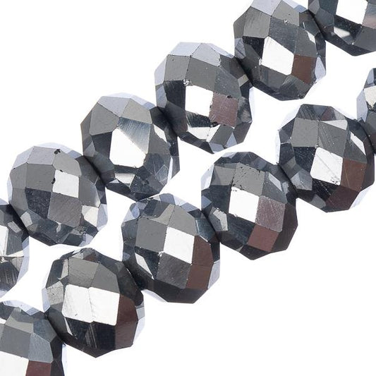 Crystal Lane Rondelle 8x10mm Opaque Silver Iris 2x7" Strand