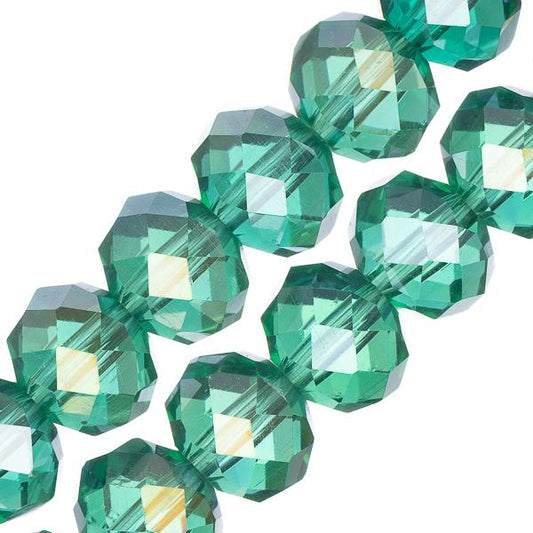 Crystal Lane Rondelle 8x10mm Transparent Dark Green AB 2x7" Strand