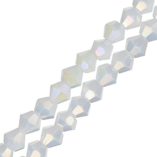 Crystal Lane Bicone 4mm Opaque White AB 2x7" Strand