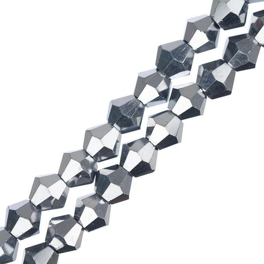 Crystal Lane Bicone 4mm Opaque Silver Iris 2x7" Strand
