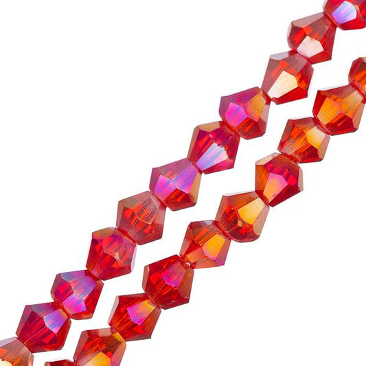 Crystal Lane Bicone 4mm Transparent Red AB 2x7" Strand