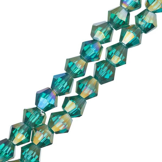 Crystal Lane Bicone 4mm Tr Dark Green AB 2x7" Strand