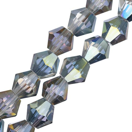 Crystal Lane Bicone 6mm Tr Rose Green Luster 2x7" Strand