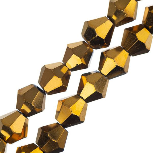 Crystal Lane Bicone 6mm Opaque Gold Iris 2x7" Strand