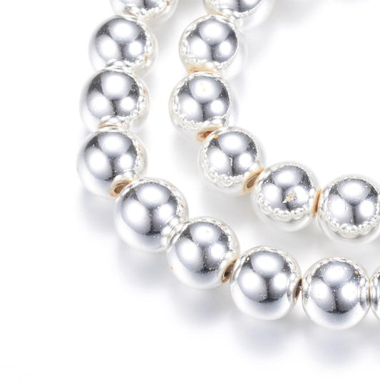 Hematite Silver Plated Beads 6mm Round (Synthetic) 15-16" Strand