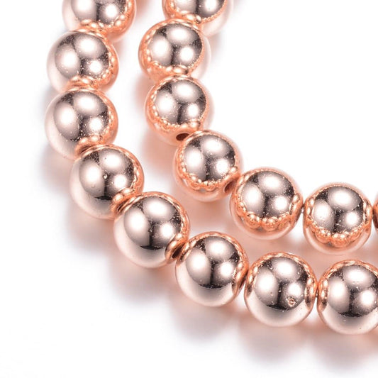 8mm Hematite Rose Gold Plated (Synthetic) Beads 15-16" Strand