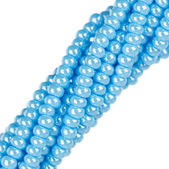 11/0 Czech Seed Beads #35040 Opaque Light Blue Luster 6 Strand Hank