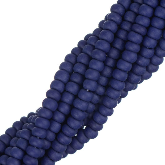 11/0 Czech Seed Beads #35062 Opaque Navy Matte Natural 6 Strand Hank