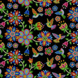 #640 Beaded Hummingbird Black 100% Cotton  - Price Per Half Yard
