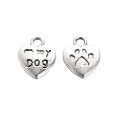 1/2" Love My Dog Heart Charm 5/pk