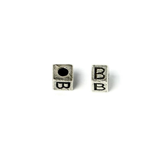 Metal Cube "B" Bead 7mm Antique Silver (Each)