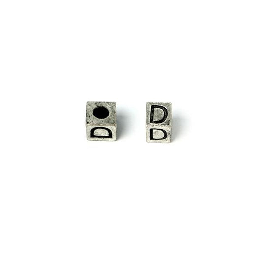 Metal Cube "D" Bead 7mm Antique Silver (Each)