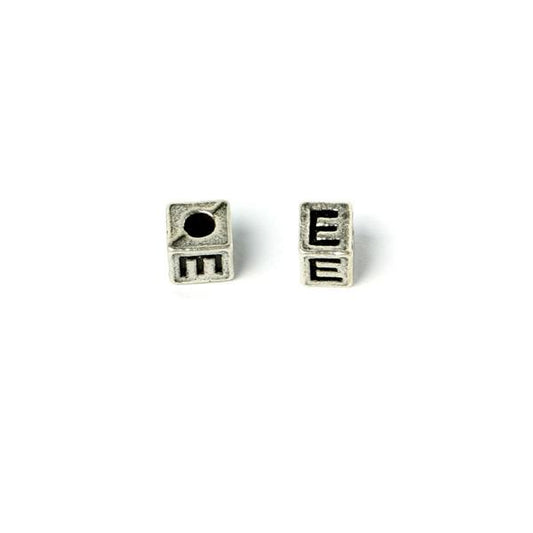 Metal Cube "E" Bead 7mm Antique Silver (Each)