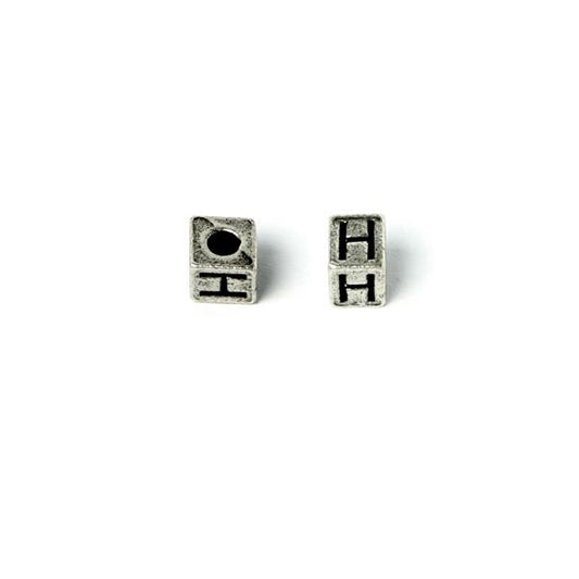 Metal Cube "H" Bead 7mm Antique Silver (Each)