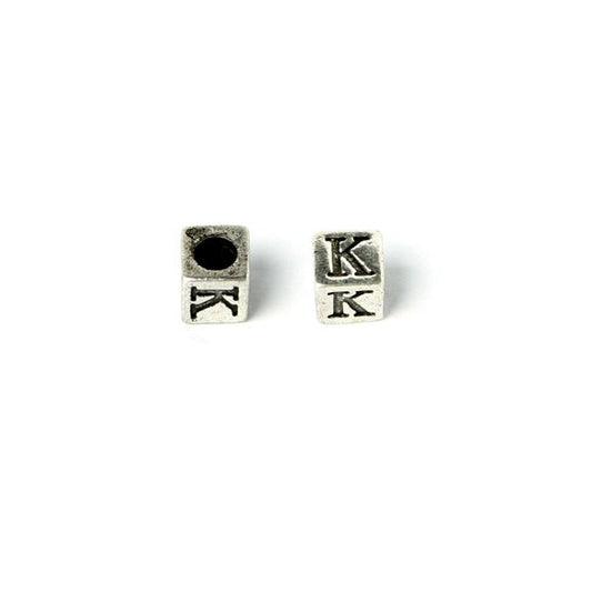 Metal Cube "K" Bead 7mm Antique Silver (Each)