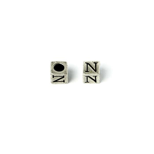 Metal Cube "N" Bead 7mm Antique Silver (Each)