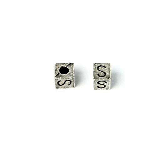 Metal Cube "S" Bead 7mm Antique Silver (Each)