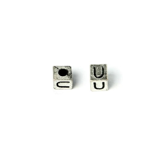 Metal Cube "U" Bead 7mm Antique Silver (Each)