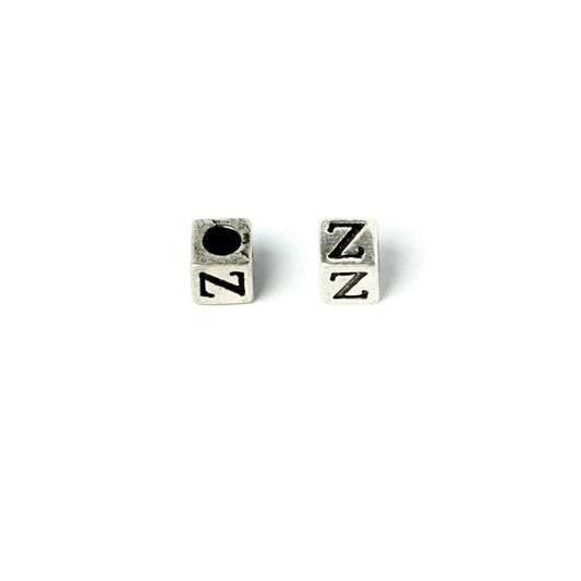 Metal Cube "Z" Bead 7mm Antique Silver (Each)