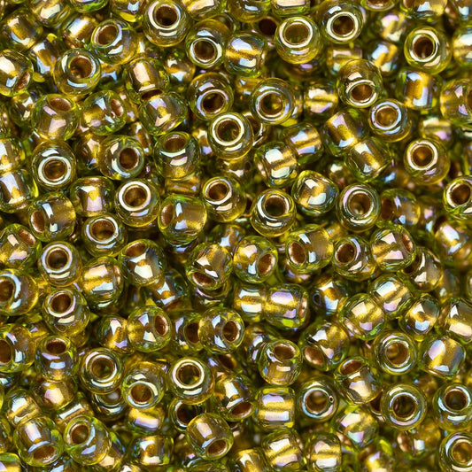 11/0 Toho Seed Beads #996 Gold Lined Rainbow Peridot 8-9g Vial