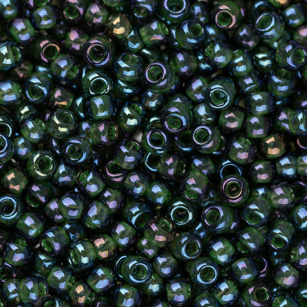 11/0 Toho Seed Beads #384 Green Lined Rainbow Montana Blue 8-9g Vial