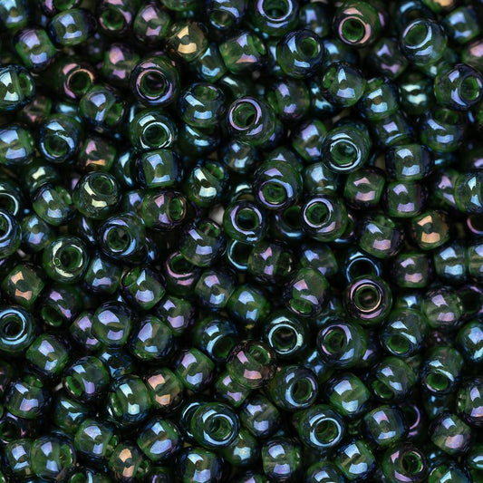 11/0 Toho Seed Beads #384 Green Lined Rainbow Montana Blue 8-9g Vial