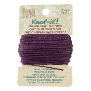 Knot It 1mm Waxed Brazilian Cord 15yd Card Amethyst
