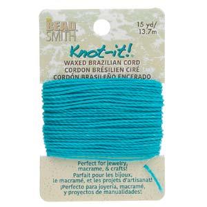 Knot It 1mm Waxed Brazilian Cord 15yd Card Aqua