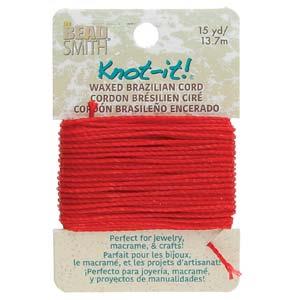 Knot It 1mm Waxed Brazilian Cord 15yd Card Crimson
