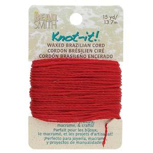 Knot It 1mm Waxed Brazilian Cord 15yd Card Dark Red