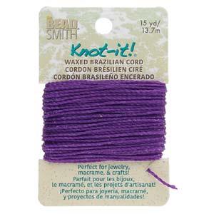 Knot It 1mm Waxed Brazilian Cord 15yd Card Neon Purple
