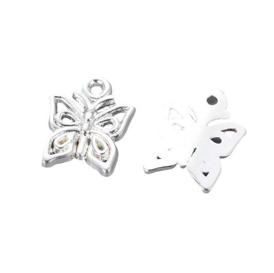 Butterfly Metal Charm 15x13mm Silver 5/pk