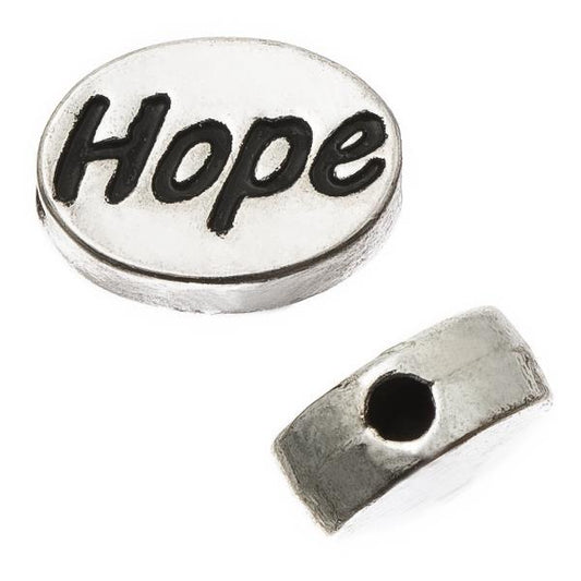 Metal Oval 'Hope" Bead 8x11mm Antique Silver (Each)