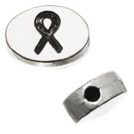 Metal Oval Ribbon Bead 8x11mm Antique Silver (Each)