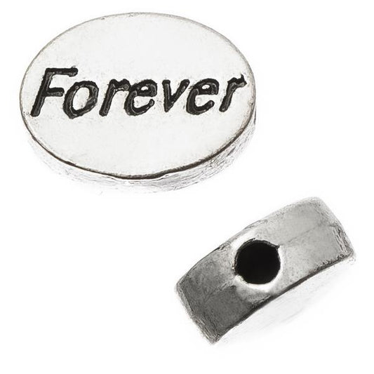 Metal Oval "Forever" Bead 8x11mm Antique Silver (Each)